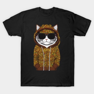 Feline Fashionista: Cat in Sunglasses and Hoodie T-Shirt